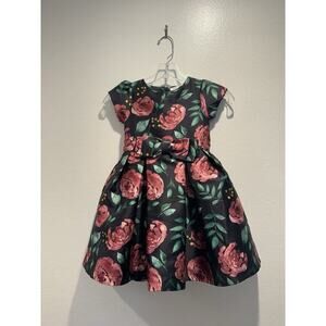 Mama Luma Girls Size 3 4‎ Black Floral Print Dress Bow Wedding Lacivert Party